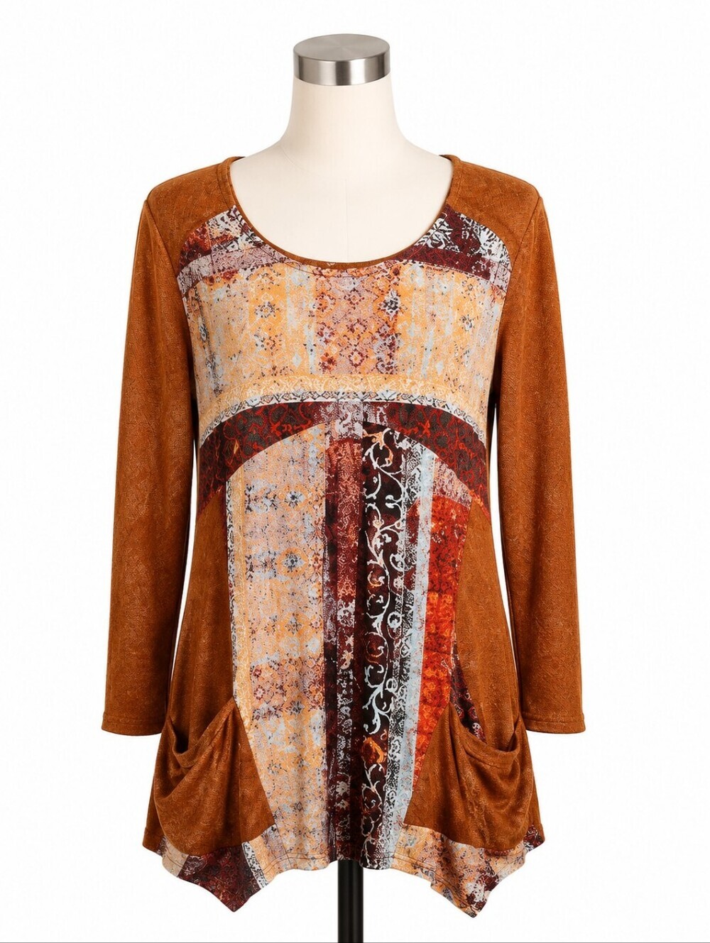 Aventures Des Toiles Art To Wear Acetate Stretch Tunic Dress 42 (12) Shabby Chic